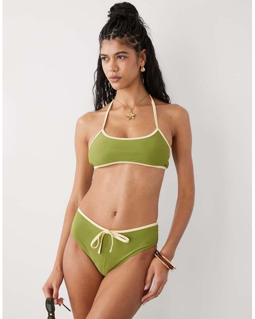 Reclaimed Vintage Green Halter Bralette Bikini Top With Binding