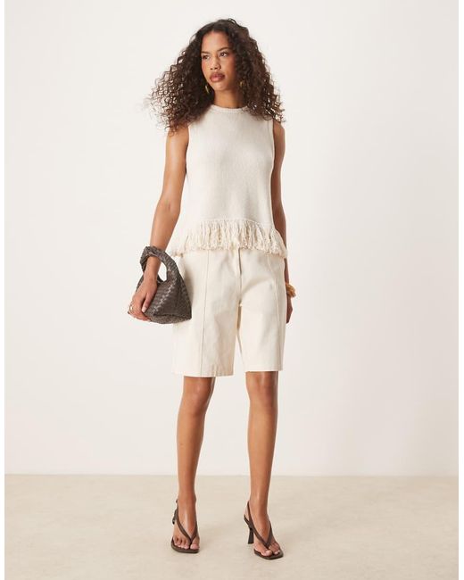 ASOS Gebreide Tanktop Met Franjes in het Natural