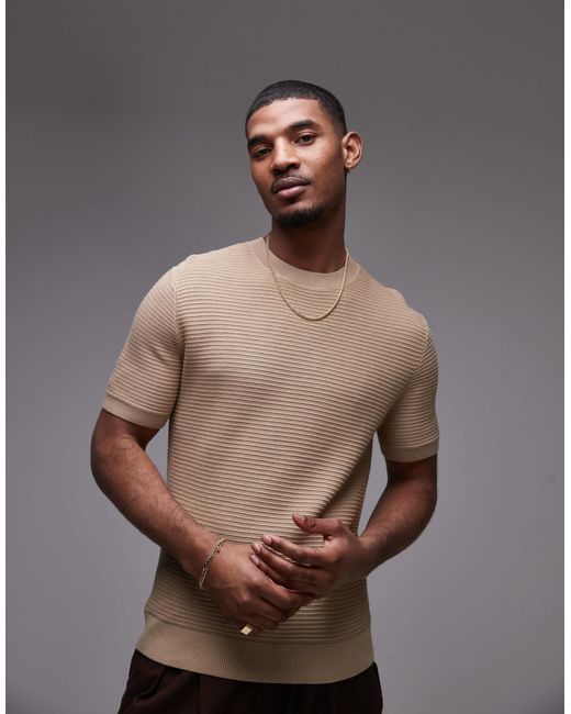 Mango Brown Ribbed Knitted T-Shirt for men