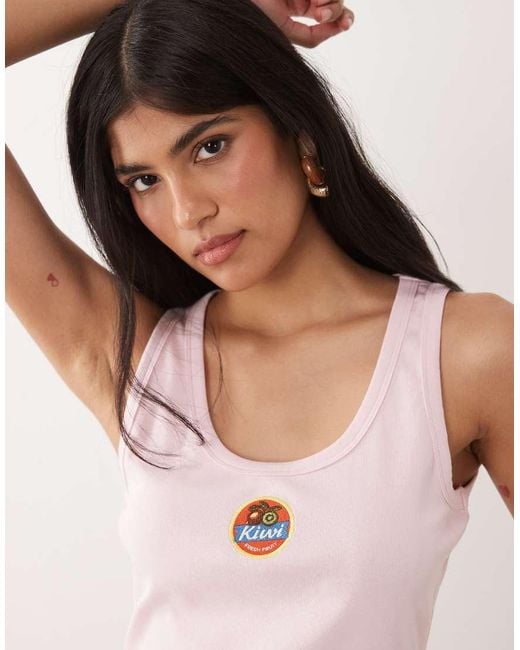 ASOS Blue Ribbed Scoop Tank Top With Embroidery Detail On