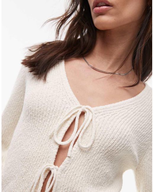 & Other Stories Natural Textured Knit Cardigan With Tie Front