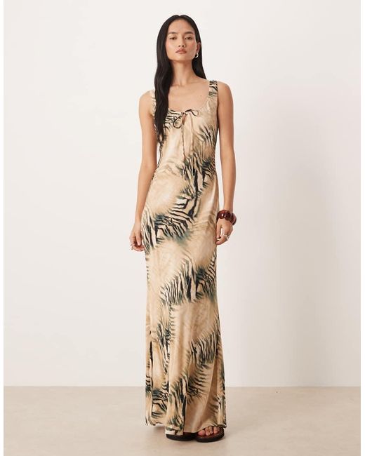 ASOS Natural Scoop Neck Tie Front Midi Dress