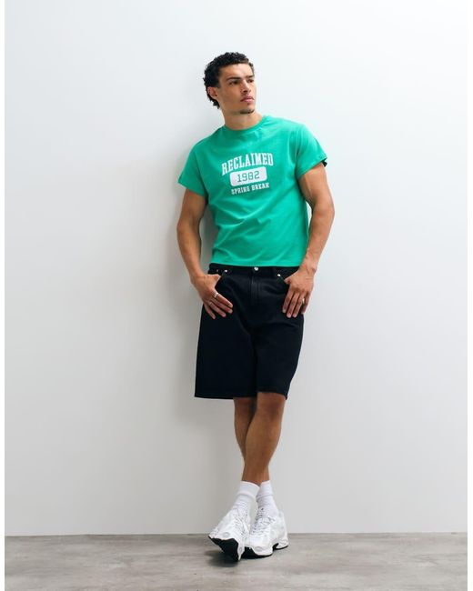 Reclaimed Vintage Green Collegiate Cropped Boxy T-Shirt for men
