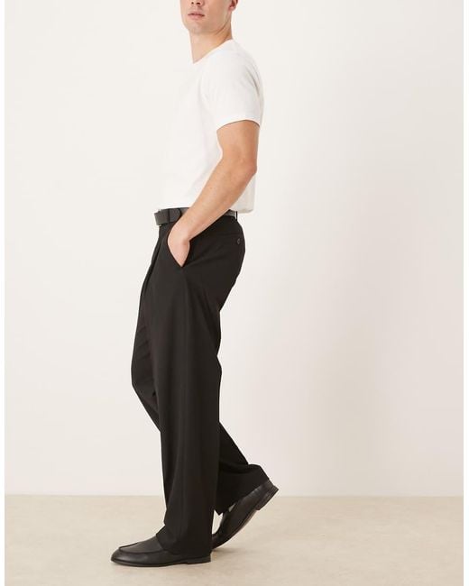 SELECTED Black Loose Fit Pleated Trouser for men