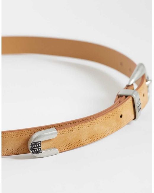 ASOS Natural Skinny Western Embossed Detail Belt for men