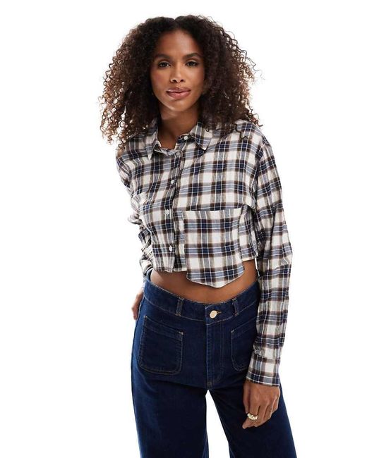 Pull&Bear Blue Cropped Check Shirt