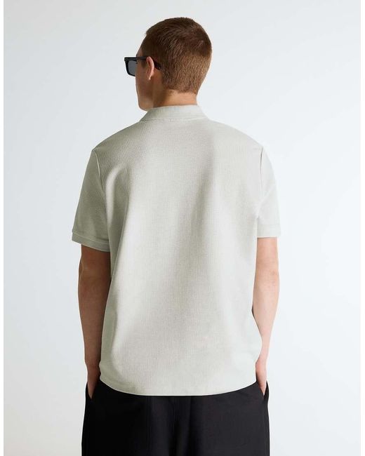 Bershka White Embroidered Short Sleeve Polo Shirt for men