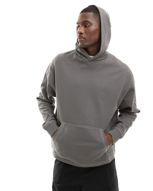 Sweat à capuche oversize avec surpiqûres contrastantes - noir délavé ASOS pour homme en coloris Gray