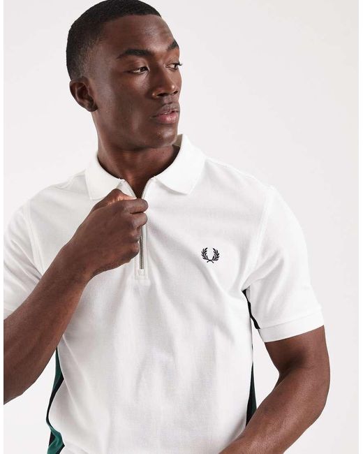 Fred Perry White Tramline Stripe Polo Shirt for men