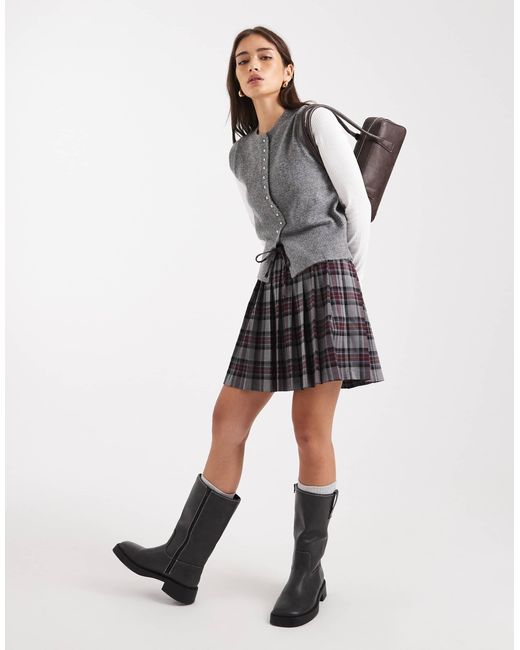 New Look Gray Check Elasticated Mini Skirt
