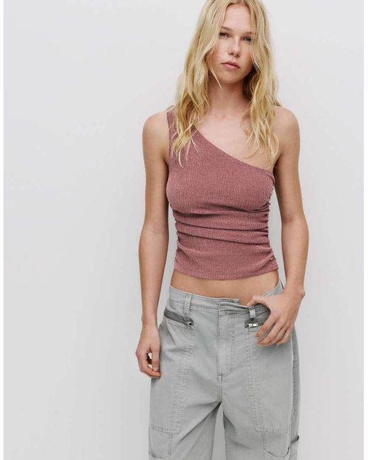 Pull&Bear Red Asymmetric Crepe Top