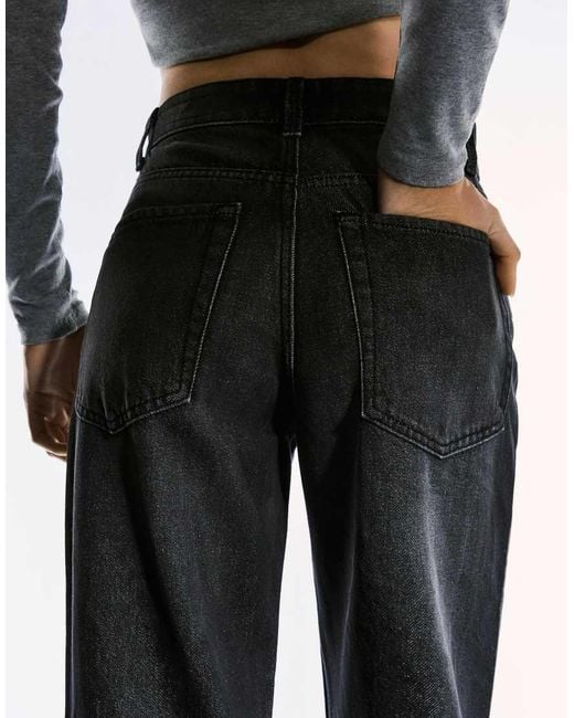 Bershka Black Straight Wide-Leg Jeans
