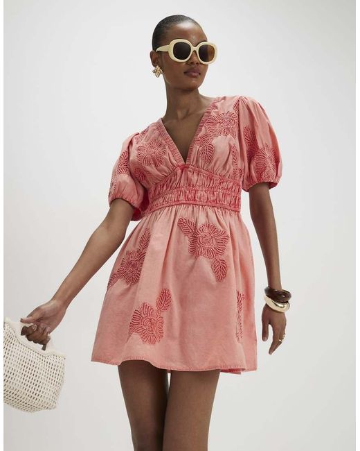 River Island Pink Cotton Short Sleeve Cornelli Mini Dress