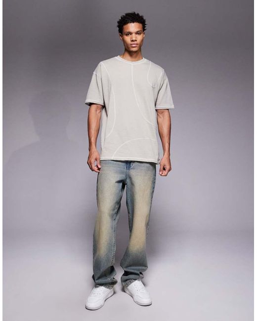 Liquor N Poker Gray Relaxed Fit Raw Edge Emblem T-shirt for men
