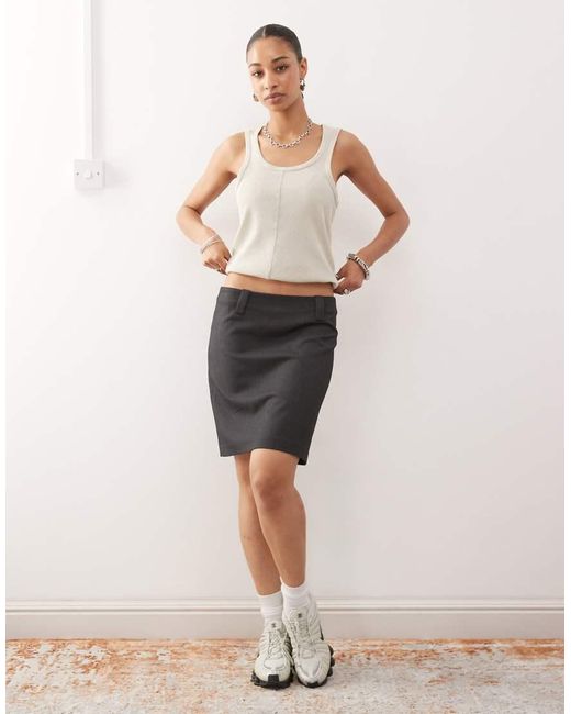 Monki Gray Midi Tailored Skirt