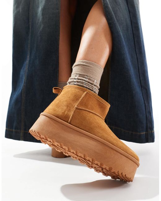 SEQWL Brown Mini Flatform Boots