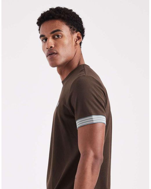 Fred Perry Brown Stripe Cuff T-Shirt for men