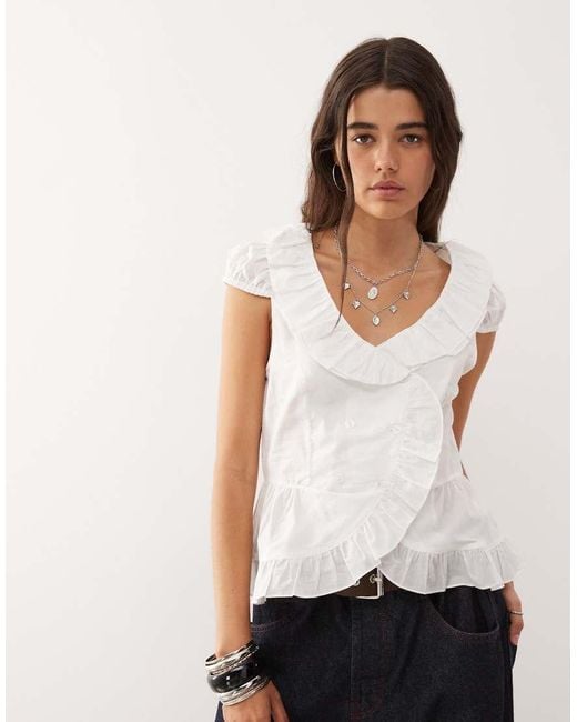 Collusion Natural Frill Front Blouse
