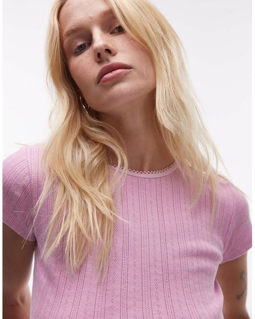 TOPSHOP Pink Pointelle Tee