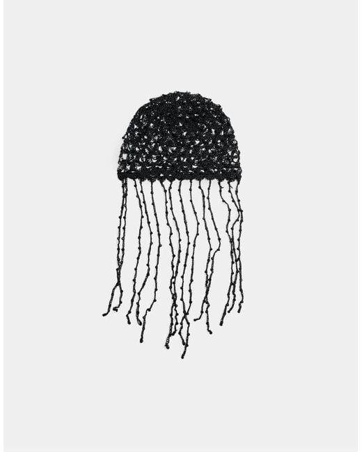 Stradivarius White Long Fringe Cap