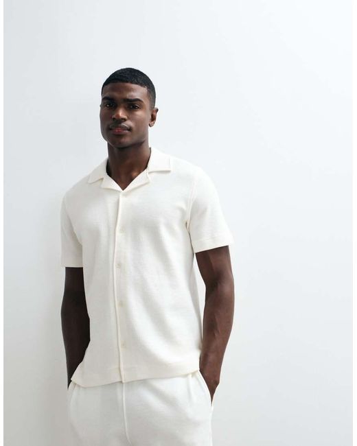 Mango White Waffle Textured Short Sleeve Shirt for men