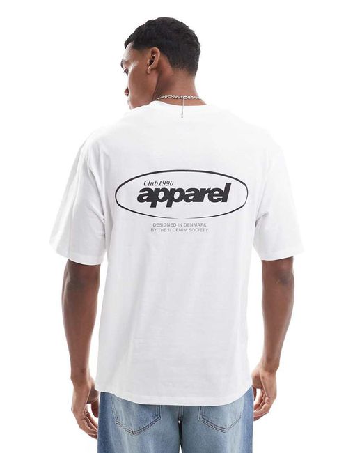 T-Shirt Oversize Bianca Con Stampa "Apparel" Sul Retro di Jack & Jones in White da Uomo