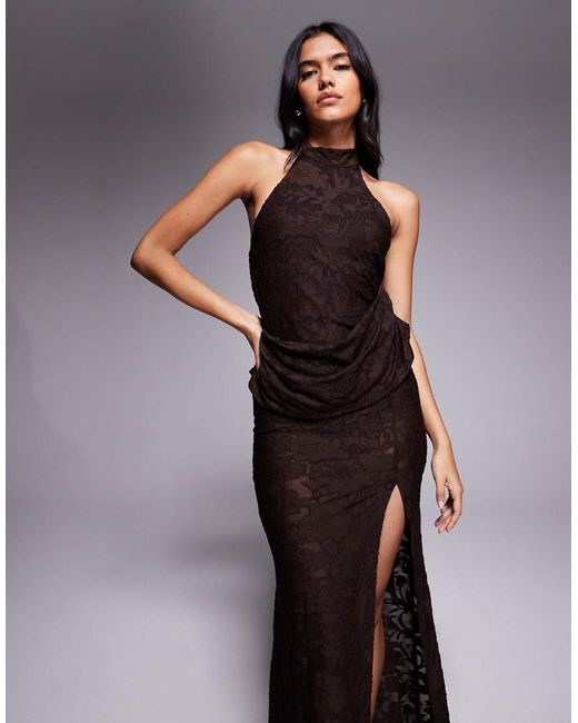 ASOS Purple Devore Lace Halterneck Maxi Dress With Ruching