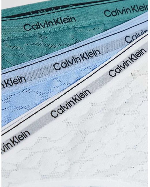 Pack De 3 Braguitas De Bikini De Color Turquesa, Azul Pastel Y Blanco Icon Lace De Calvin Klein de color Blue