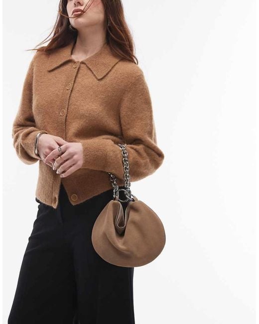 TOPSHOP Black Gemima Chain Handle Suede Clutch Bag