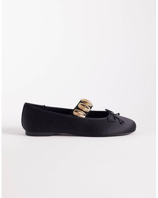 Mango Black Gold Statement Strap Ballet Pumps