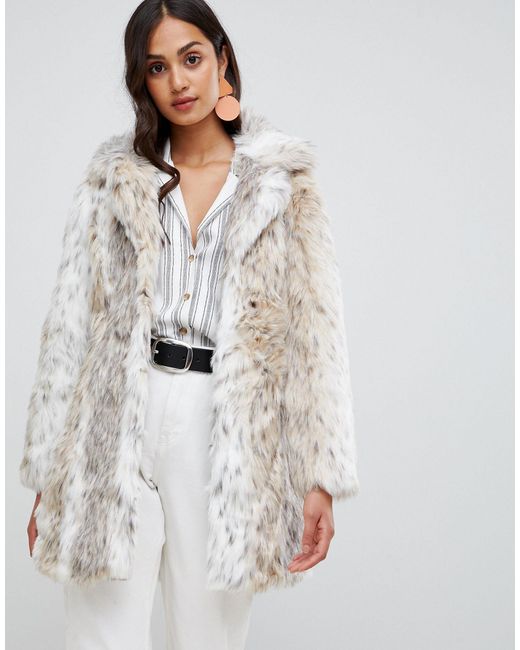 New Look White Faux Fur Snow Leopard Coat