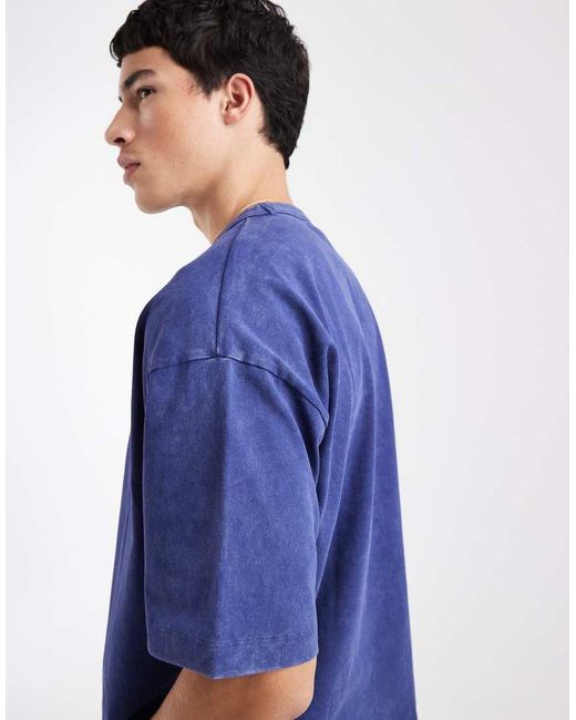 ASOS Blue Heavyweight Boxy Oversized T-Shirt With Italia Graphic for men
