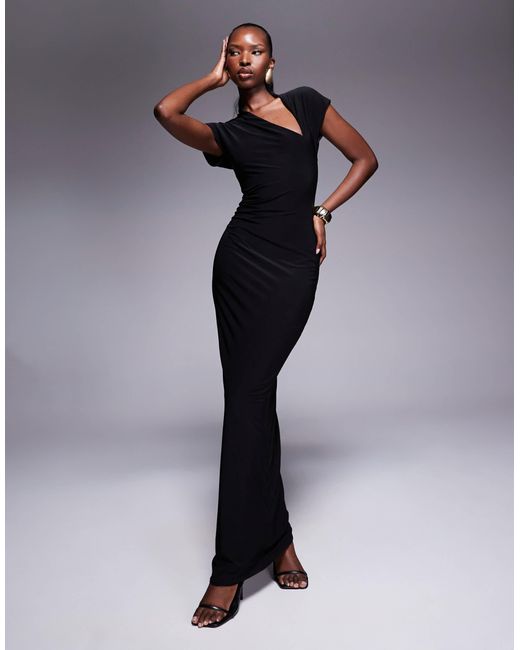 Fashionkilla Blue Double Sculpted Slinky Cap Sleeve Slit Maxi Dress