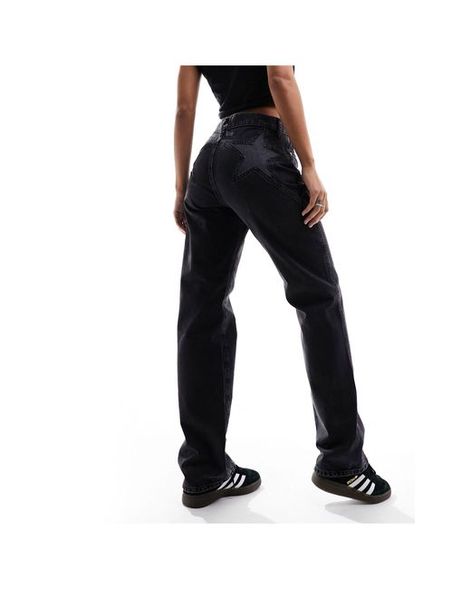 Blush - jean droit avec étoile derrière - noir délavé ONLY en coloris Black