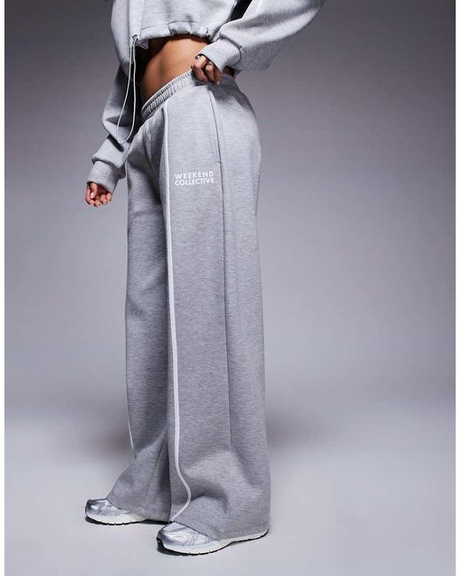 Joggers Jaspeado De Pernera Ancha Con Detalle De Rayas De Tejido Efecto Neopreno De Weekend Collective (Parte De Un Conjunto) ASOS de color Gray