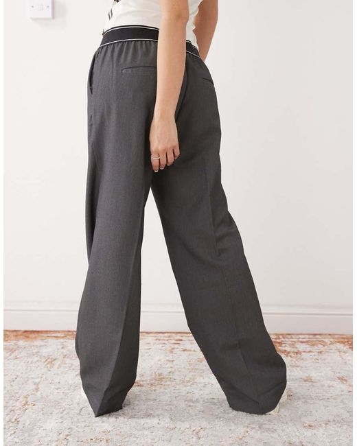 Monki Broek Met Wijde Pijpen En Boxer-Tailleband in het Gray