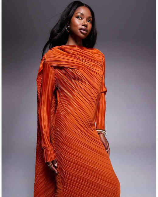 ASOS Orange – plissiertes, langärmliges maxikleid