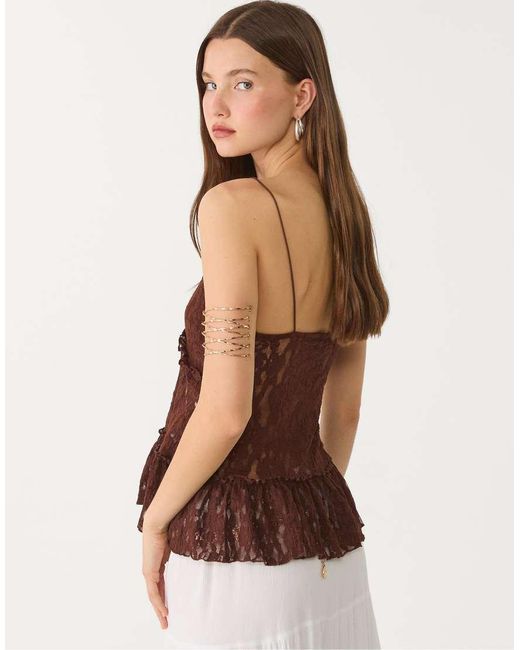 Stradivarius Brown Blonde Lace Top With Straps