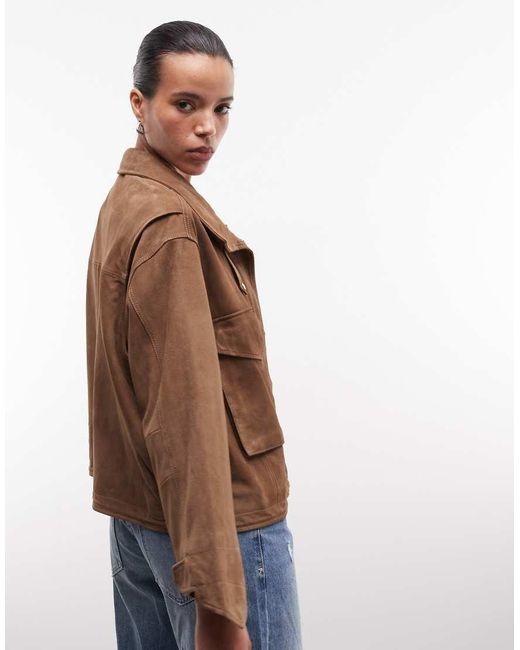 AllSaints Blue Clay Funnel Neck Cropped Suede Jacket