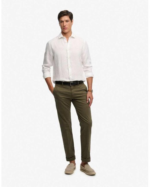 Superdry White Riviera Long Sleeve Linen Shirt for men