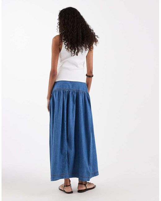 ONLY Blue Dropped Waist Denim Maxi Skirt