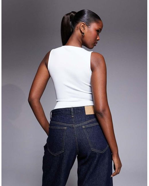 GOOD AMERICAN Blue Sculpted Scoop Neck Sleeveless Bodysuit
