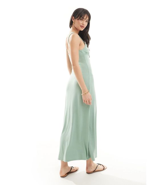 ASOS Green Cami Ruched Bust Midi Dress With Tie Front