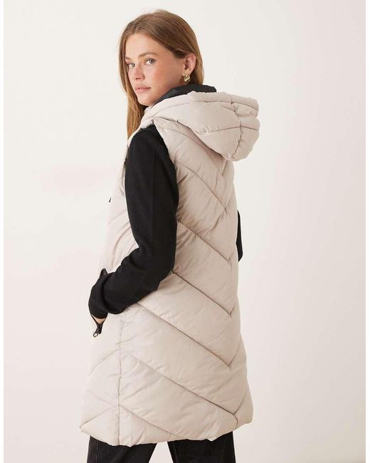 Jdy Natural Chevron Padded Longline Hooded Gilet