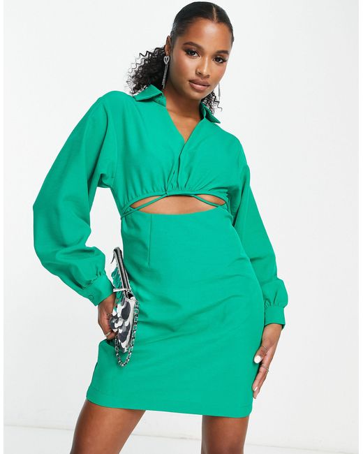 Vero Moda Cut Out Tie Waist Mini Dress in Green | Lyst