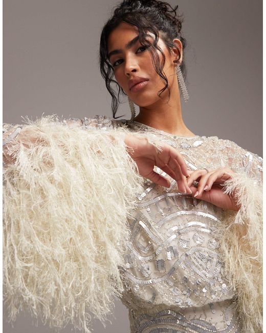 ASOS Brown Embellished Mini Wedding Dress With Fringe Cuff