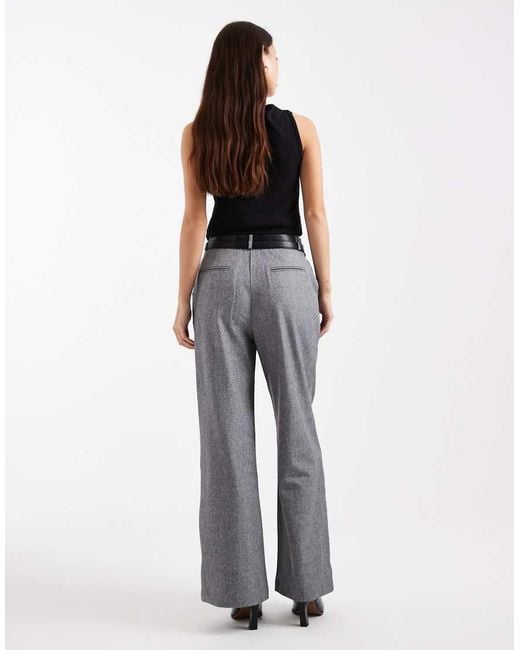 4th & Reckless Gray Double Belt Pleat Detail Wide Leg Tailored Pants