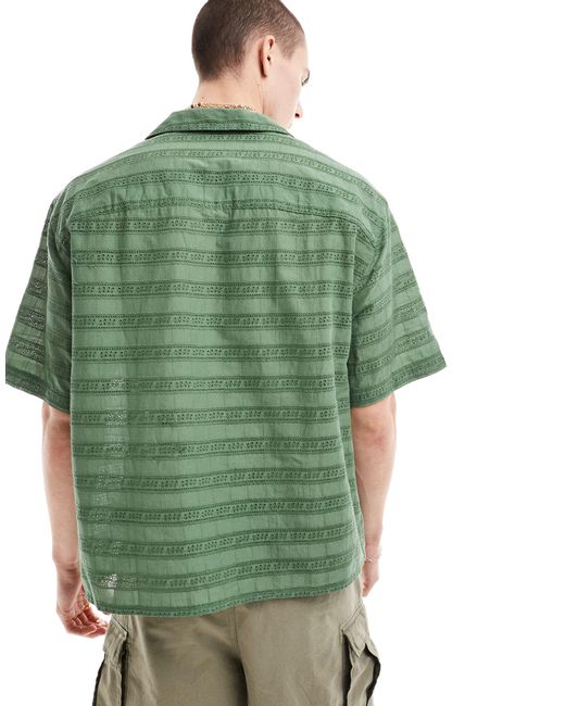 ASOS Green Short Sleeve Boxy Oversized Revere Collar Broderie Shirt for men