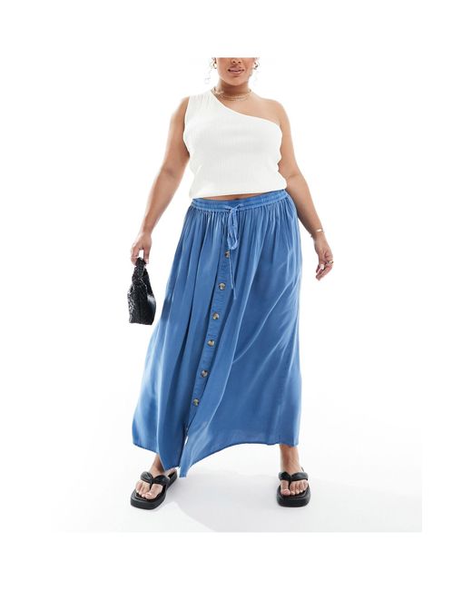 Yours Blue Button Through Midi Skirt