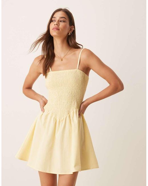 ASOS Natural Strappy Shirred Mini Sundress